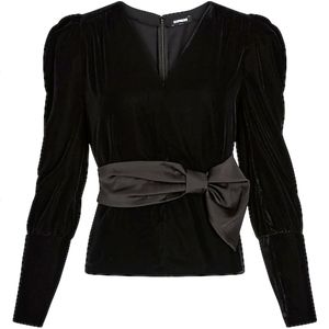 Velvet Bow Puff Sleeve Top